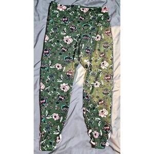 Old Navy Active Elevate Leggings Go Dry Size M Stretch Green Floral Yoga Running
